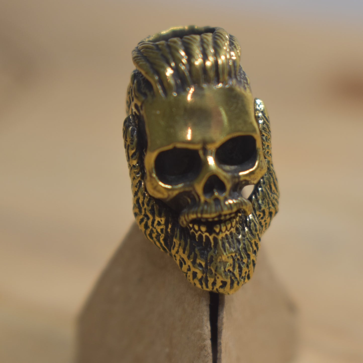Skull with Beard and Ponytail Bead
