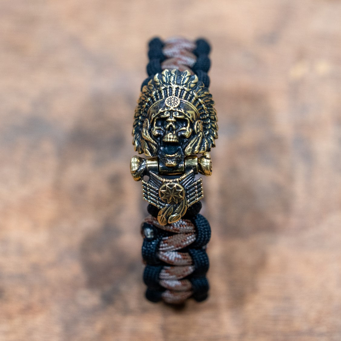 Custom Indian Chief Paracord Bracelet - Black/Tan Camo Paracord