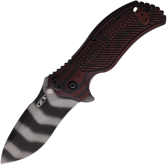 Model 0350 - Tiger Stripe Blade with Black Cherry Grip